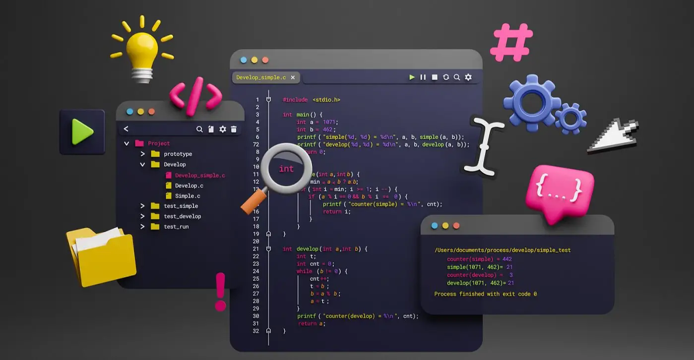 developer typing script source languages coding symbols icon development project data programming software engineering
